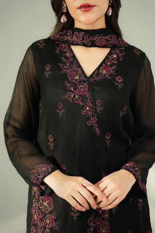 3 Piece Khadi Net Embroidered Suit (FL0205)