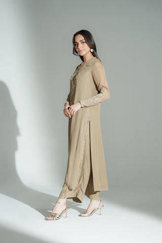 2 Piece Chiffon Embroidered Suit (FL0128)