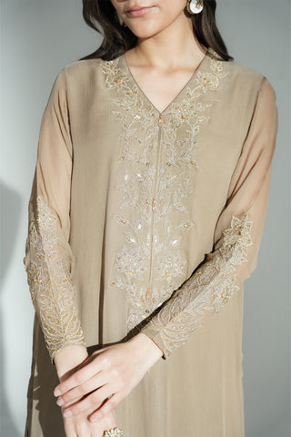 2 Piece Chiffon Embroidered Suit (FL0128)
