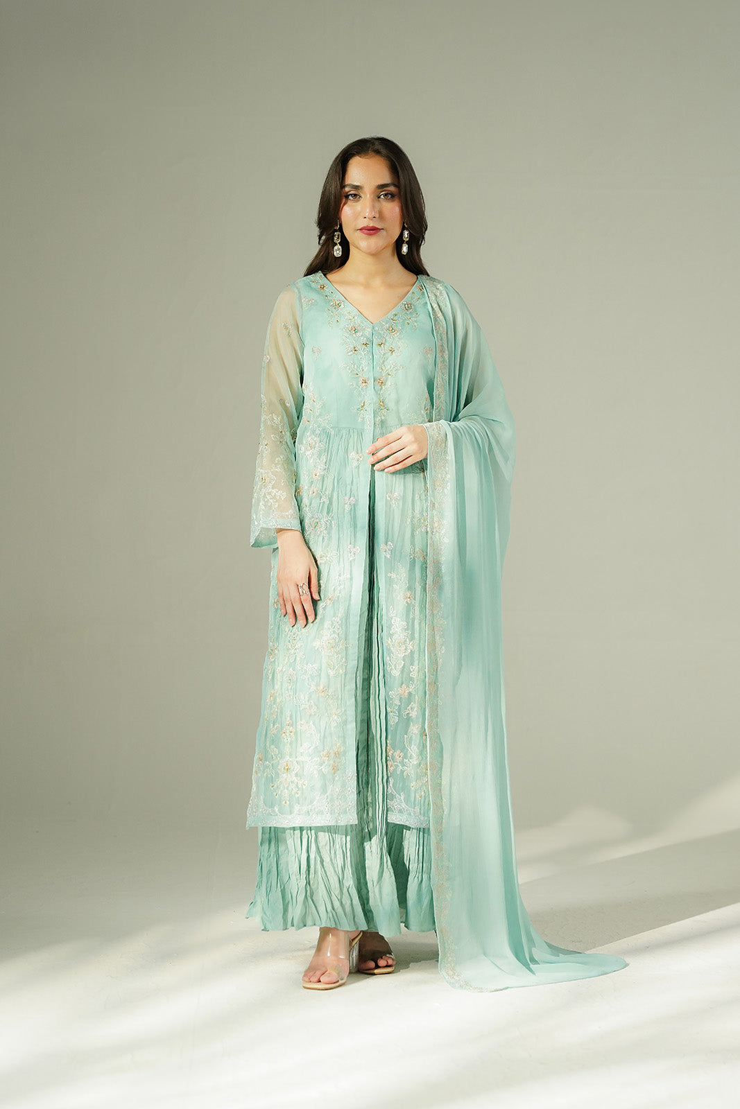 2 Piece Synthetic Organza Embroidered Suit (FW0027)