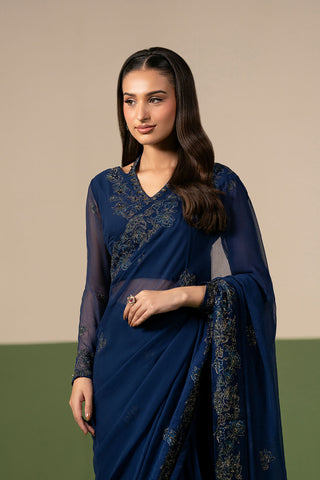 3 Piece Chiffon Embroidered Saree/Blouse/Petticoat (FW0029)