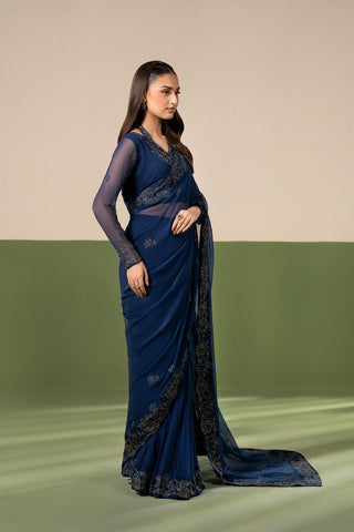 3 Piece Chiffon Embroidered Saree/Blouse/Petticoat (FW0029)