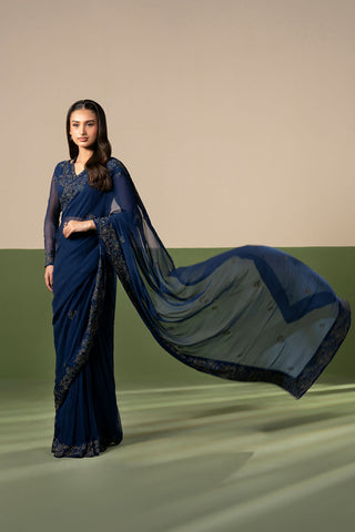 3 Piece Chiffon Embroidered Saree/Blouse/Petticoat (FW0029)