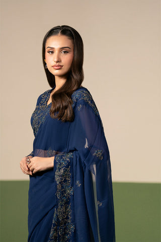 3 Piece Chiffon Embroidered Saree/Blouse/Petticoat (FW0029)