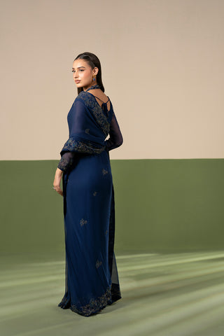 3 Piece Chiffon Embroidered Saree/Blouse/Petticoat (FW0029)