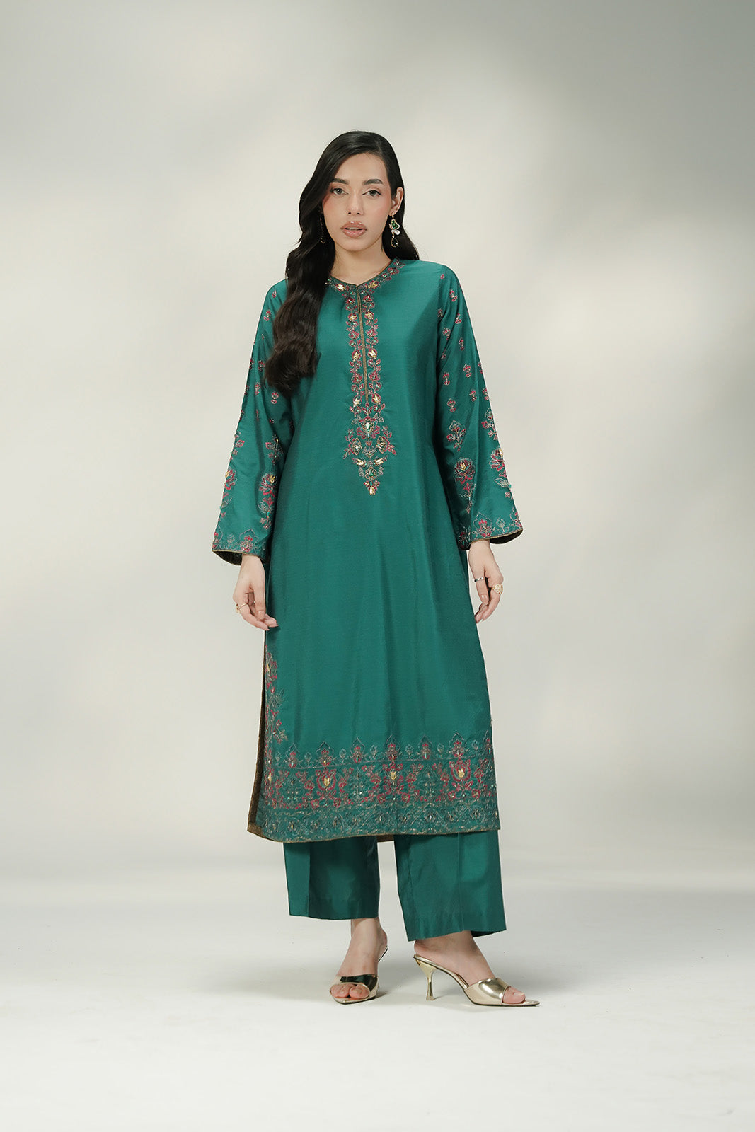 2 Piece Cotton Silk Embroidered Suit (FL0237)