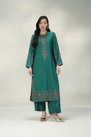 2 Piece Cotton Silk Embroidered Suit (FL0237)