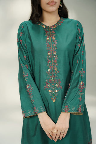 2 Piece Cotton Silk Embroidered Suit (FL0237)