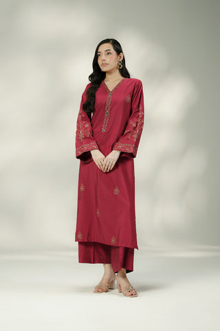 2 Piece Cotton Silk Embroidered Suit (FL0244)
