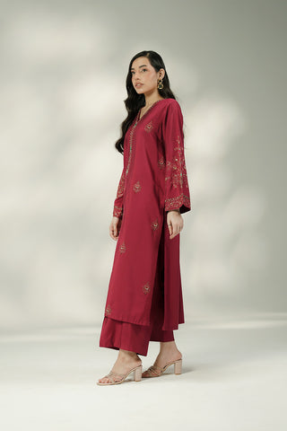 2 Piece Cotton Silk Embroidered Suit (FL0244)