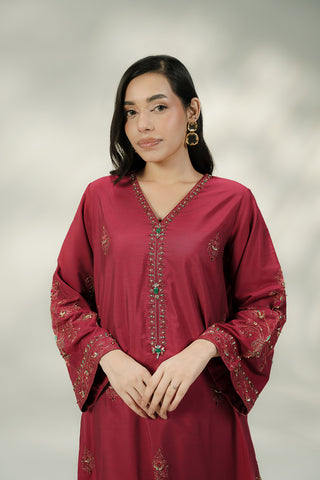 2 Piece Cotton Silk Embroidered Suit (FL0244)