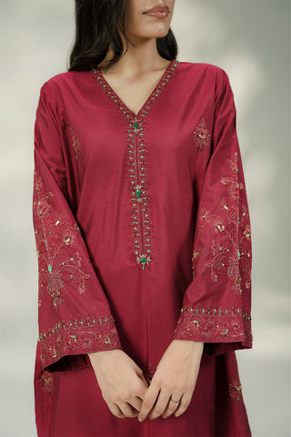 2 Piece Cotton Silk Embroidered Suit (FL0244)