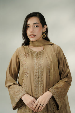 3 Piece Cotton Silk Embroidered Suit (FL0238)