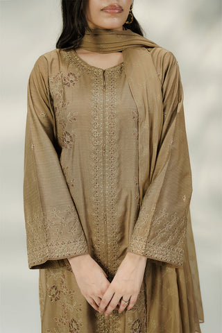 3 Piece Cotton Silk Embroidered Suit (FL0238)