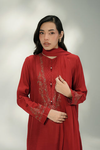 3 Piece Raw Silk Embroidered Suit (FS0209)