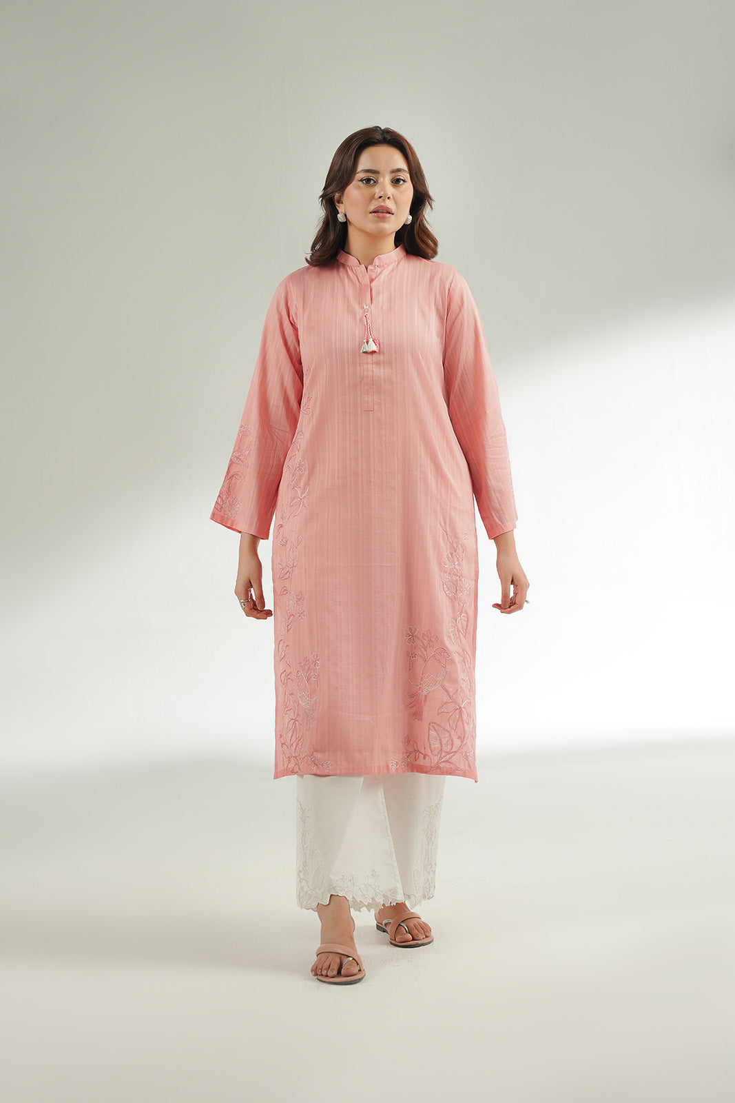 2 Piece Cotton Stripe Embroidered Suit (CS0509)