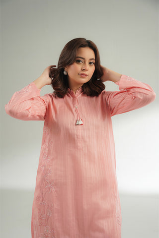 2 Piece Cotton Stripe Embroidered Suit (CS0509)