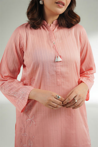 2 Piece Cotton Stripe Embroidered Suit (CS0509)