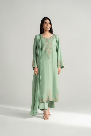 3 Piece Raw Silk Embroidered Suit (FL0158)