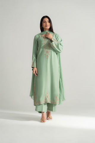 3 Piece Raw Silk Embroidered Suit (FL0158)