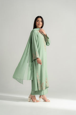 3 Piece Raw Silk Embroidered Suit (FL0158)