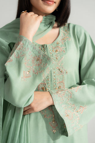 3 Piece Raw Silk Embroidered Suit (FL0158)