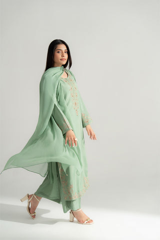 3 Piece Raw Silk Embroidered Suit (FL0158)