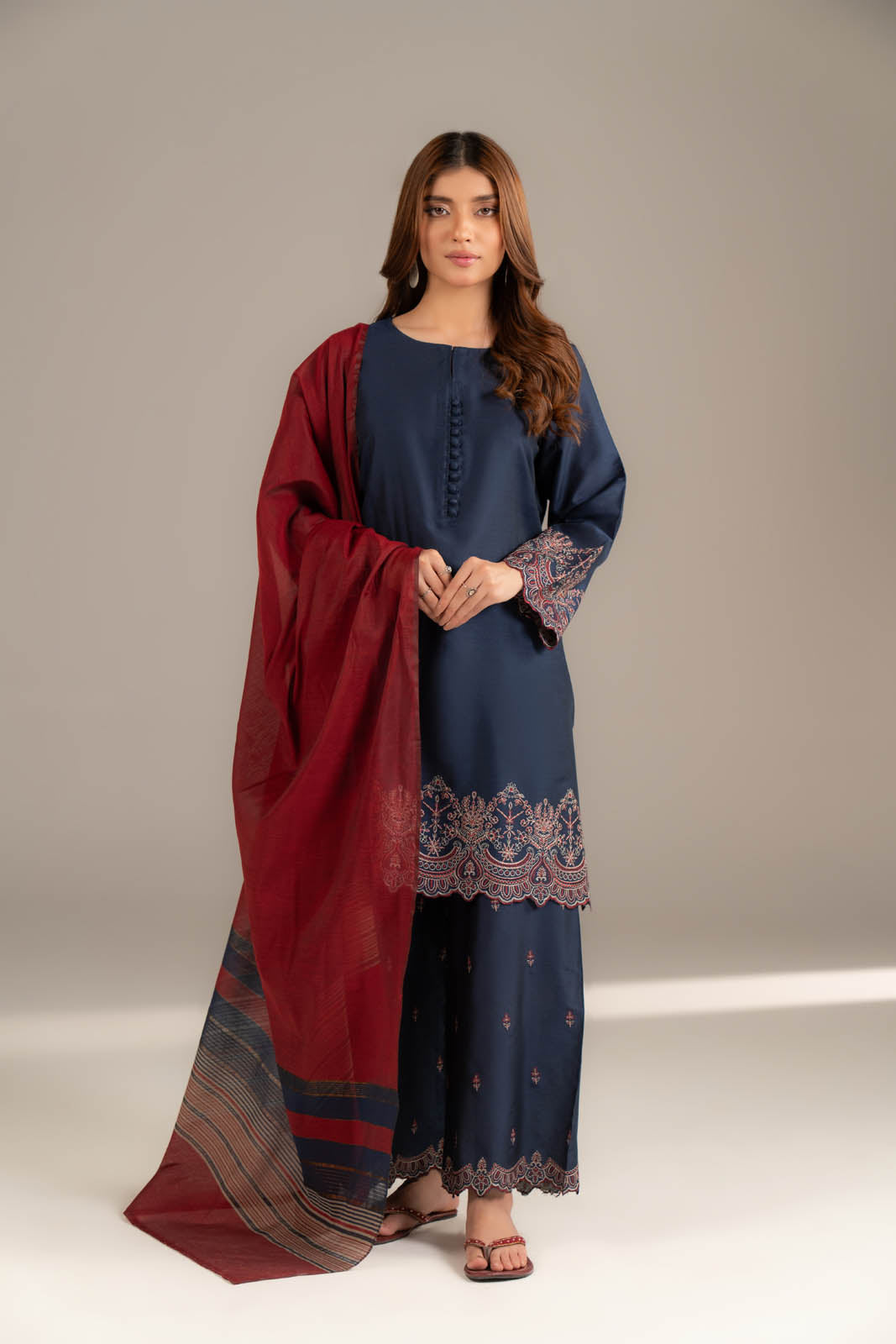 3 Piece Cotton Silk Embroidered Suit (CS0503)