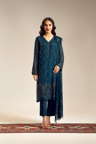 3 Piece Chiffon Embroidered Suit (FL0112)