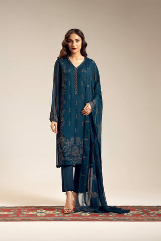 3 Piece Chiffon Embroidered Suit (FL0112)