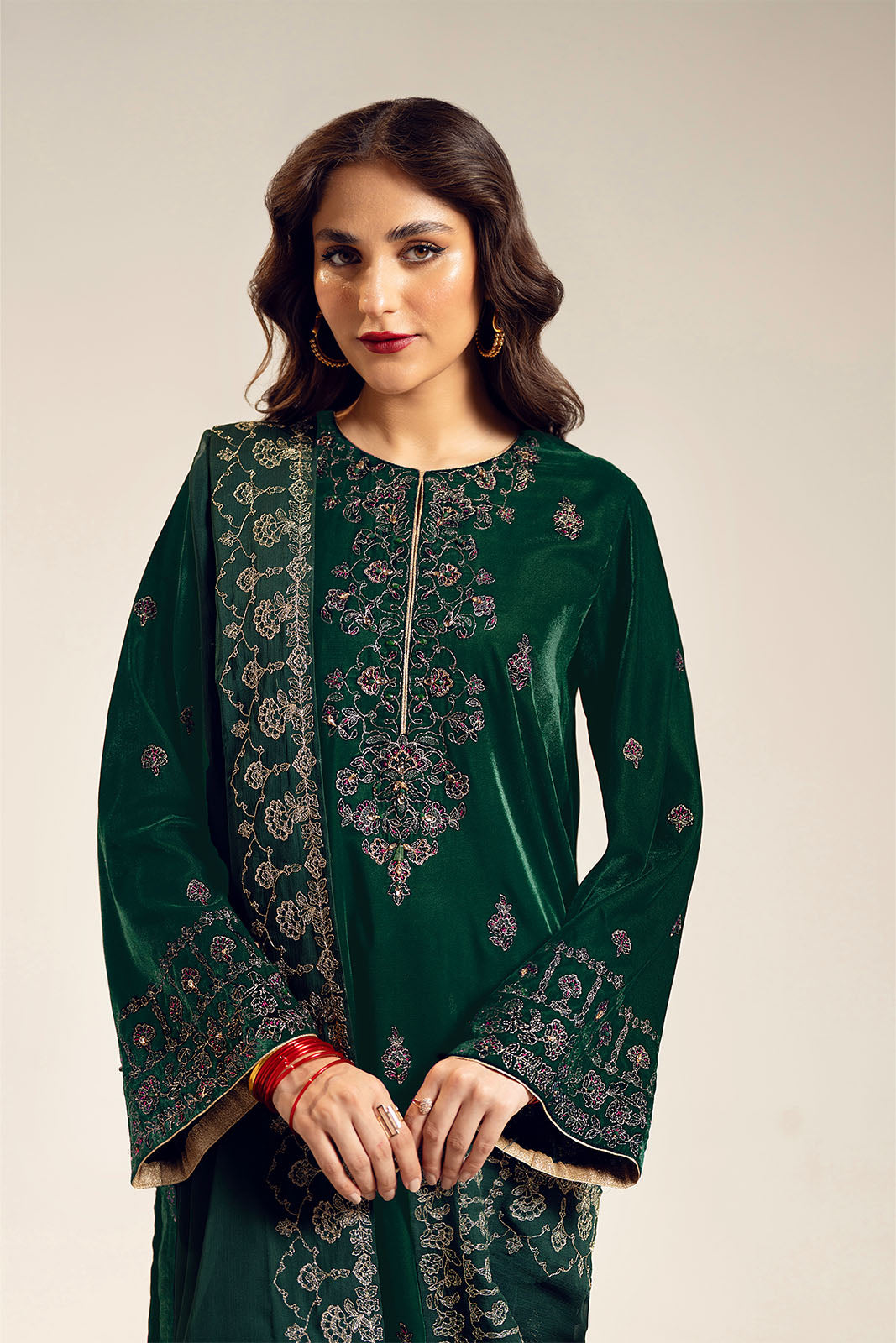 3 Piece Velvet Embroidered Suit (UF0020)