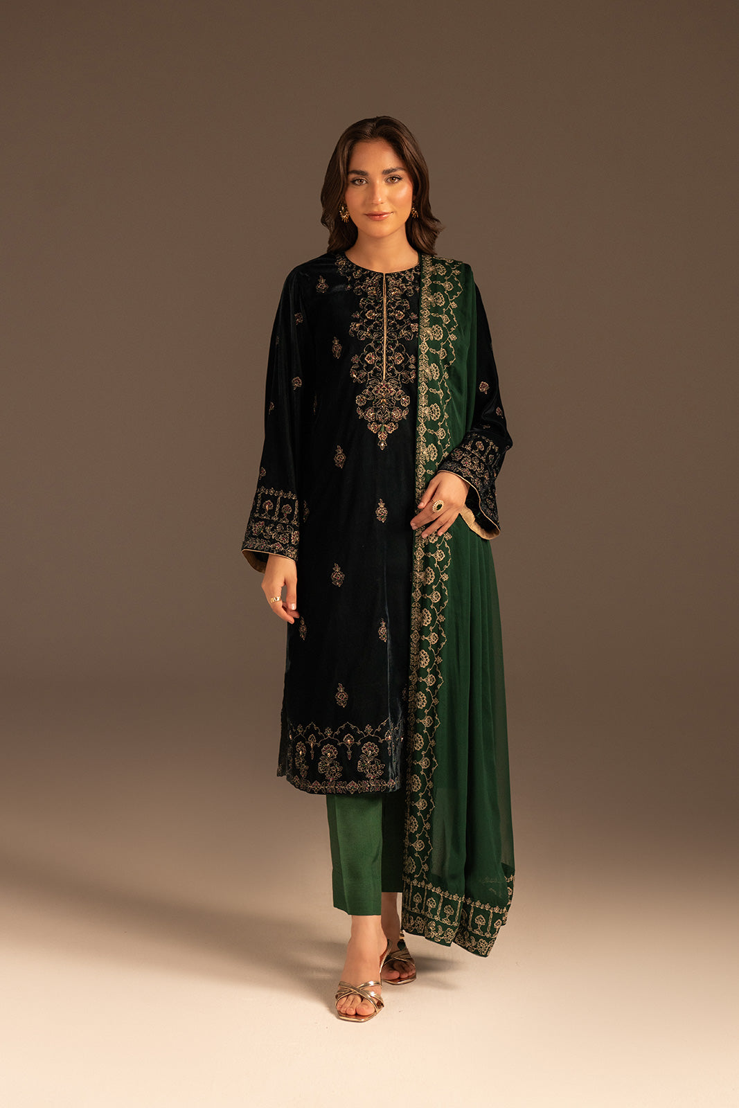 3 Piece Velvet Embroidered Suit (UF0020)