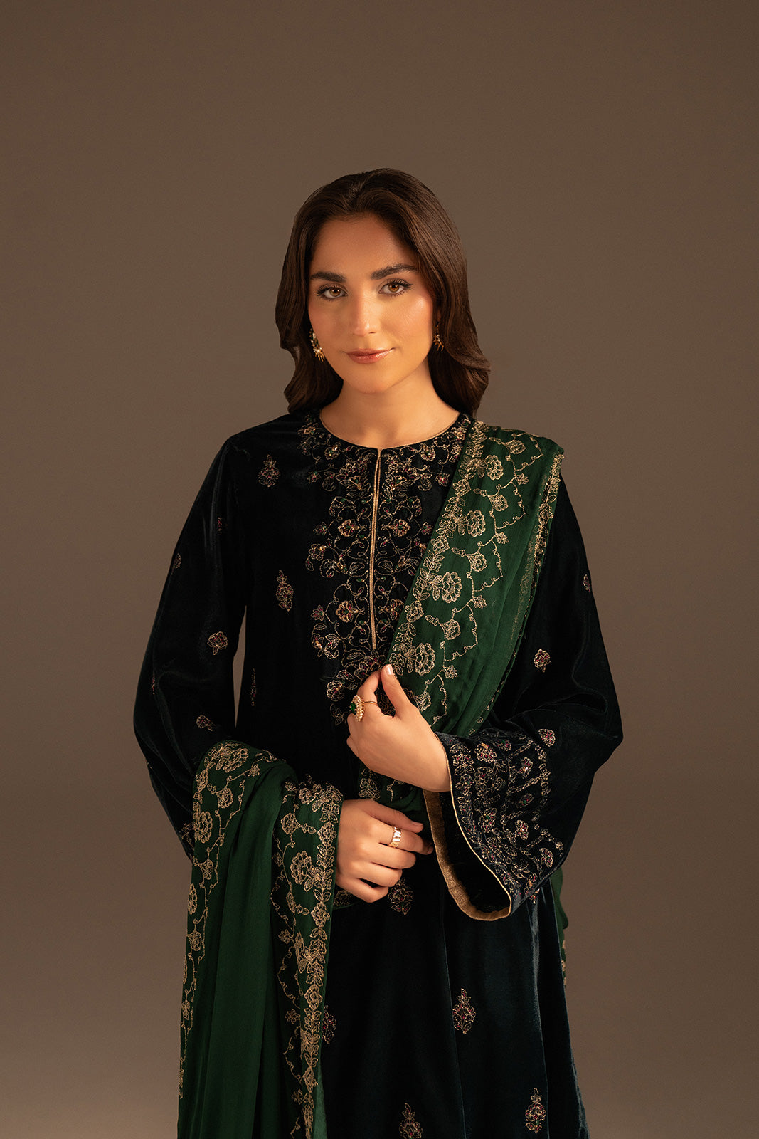 3 Piece Velvet Embroidered Suit (UF0020)