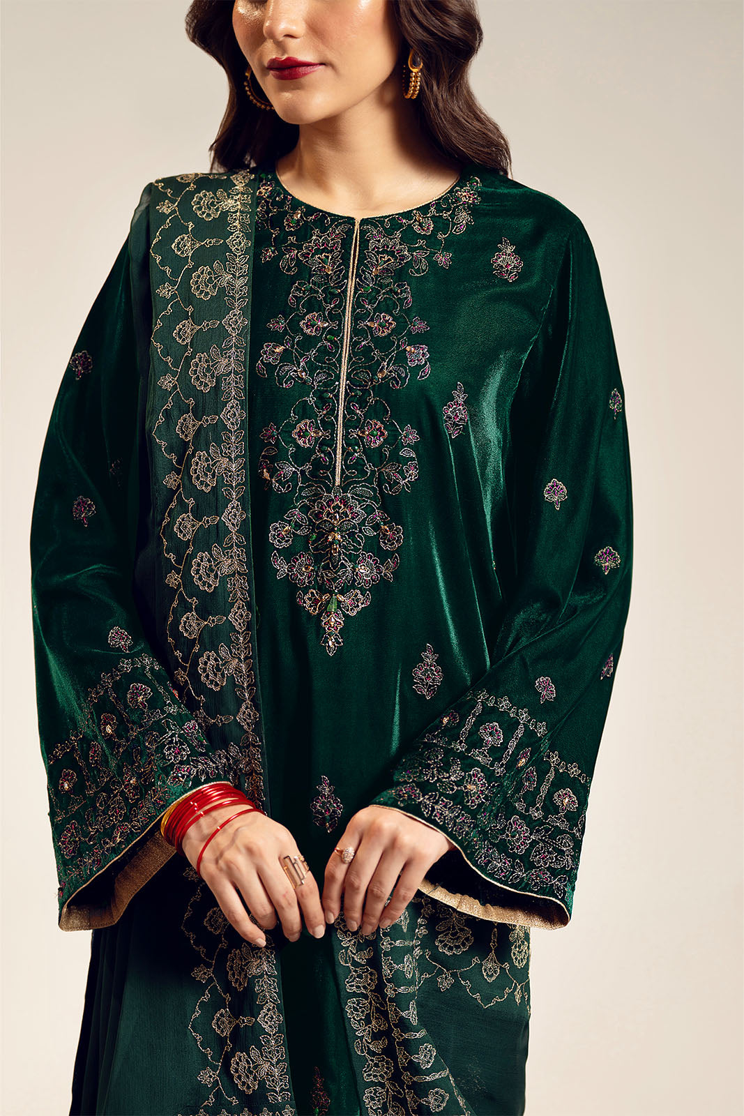 3 Piece Velvet Embroidered Suit (UF0020)