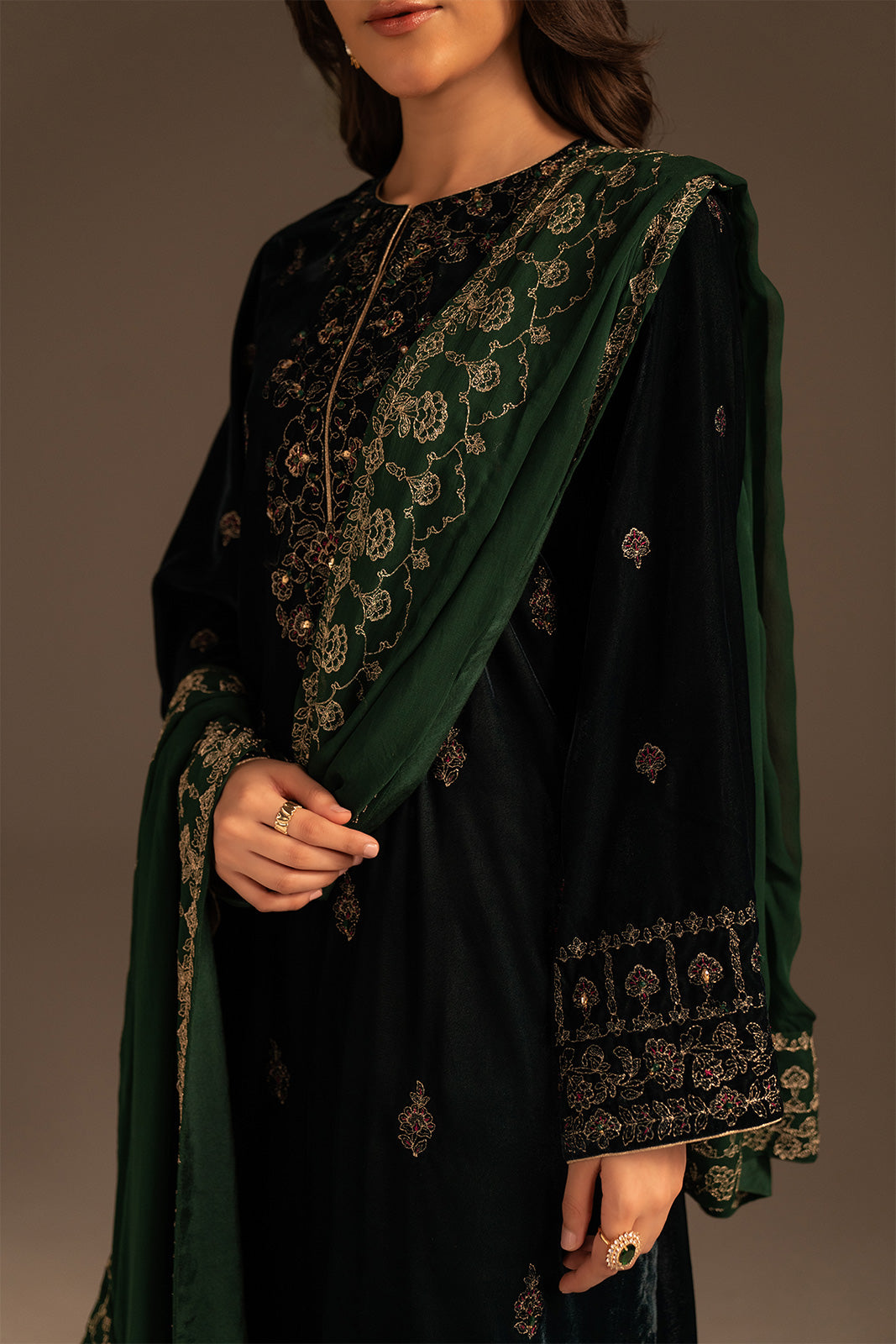 3 Piece Velvet Embroidered Suit (UF0020)