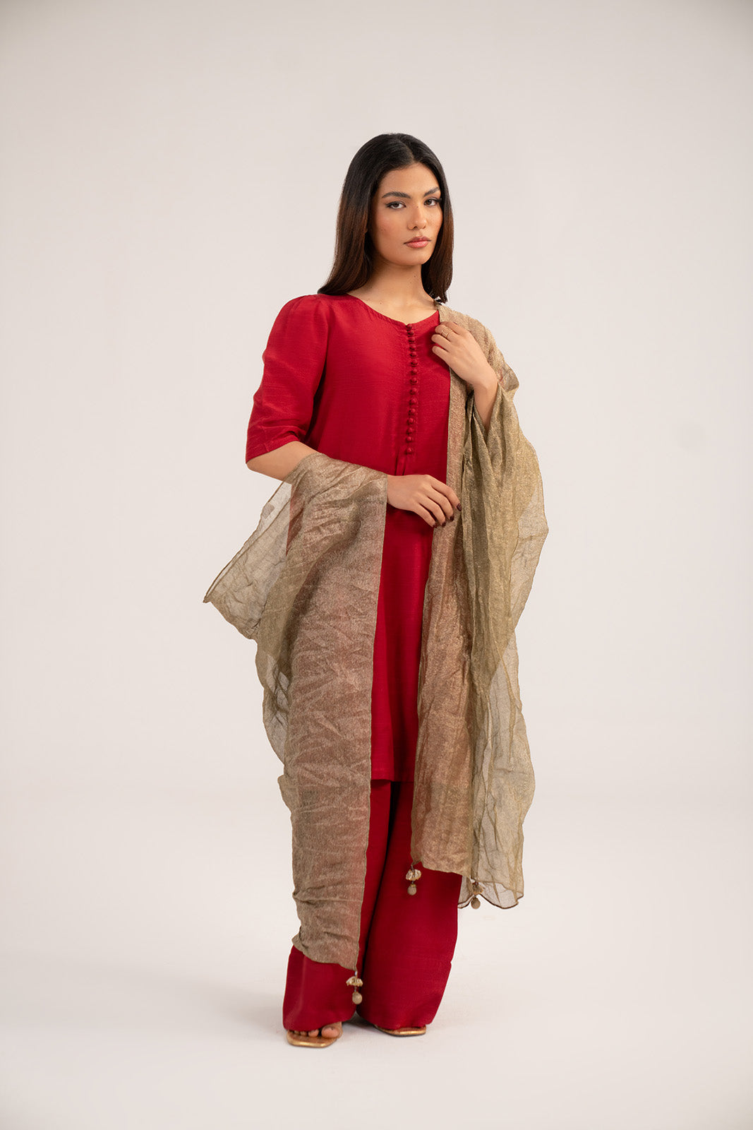 1 Piece Tissue Zari Solid Dupattas/Stoles (FD0086)