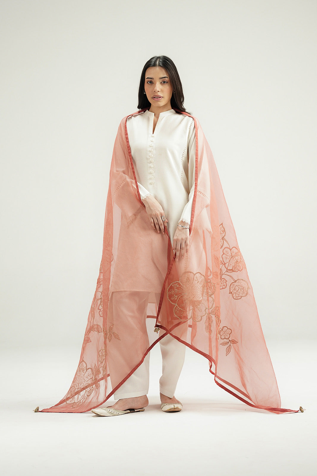 1 Piece Organza Embroidered Dupatta (FD0109)