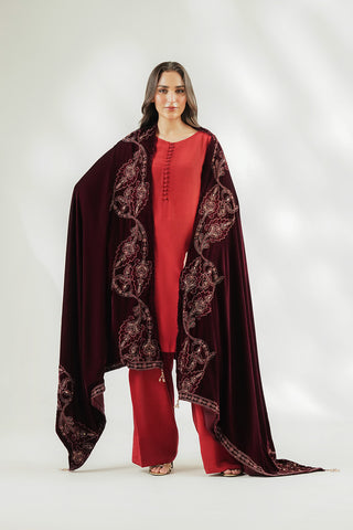 1 Piece Velvet Embroidered Shawl (FG0007)