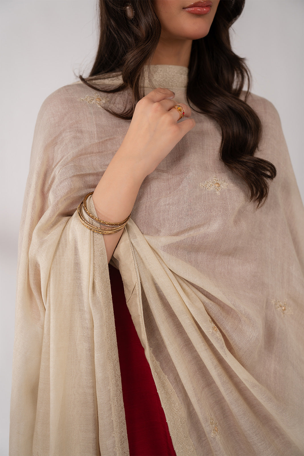 1 Piece Khadi Net Embroidered Shawls (FH0011)