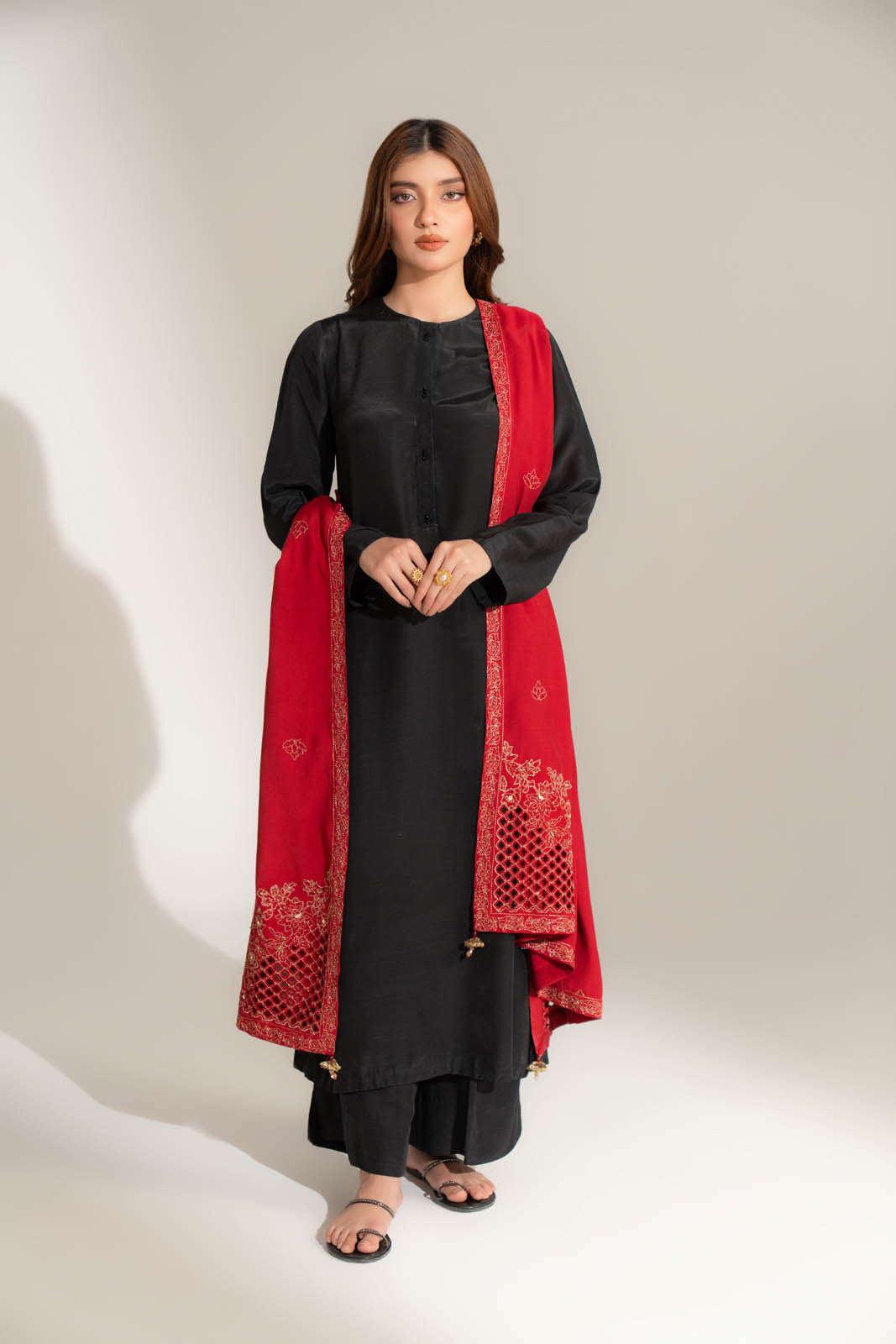 1 Piece Raw Silk Embroidered Shawl (FH0024)