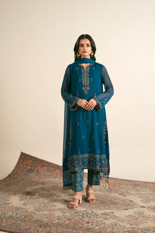 3 Piece  Chiffon Embroidered Suit (FL0016)