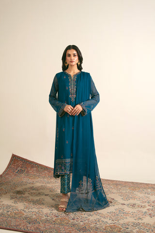 3 Piece  Chiffon Embroidered Suit (FL0016)
