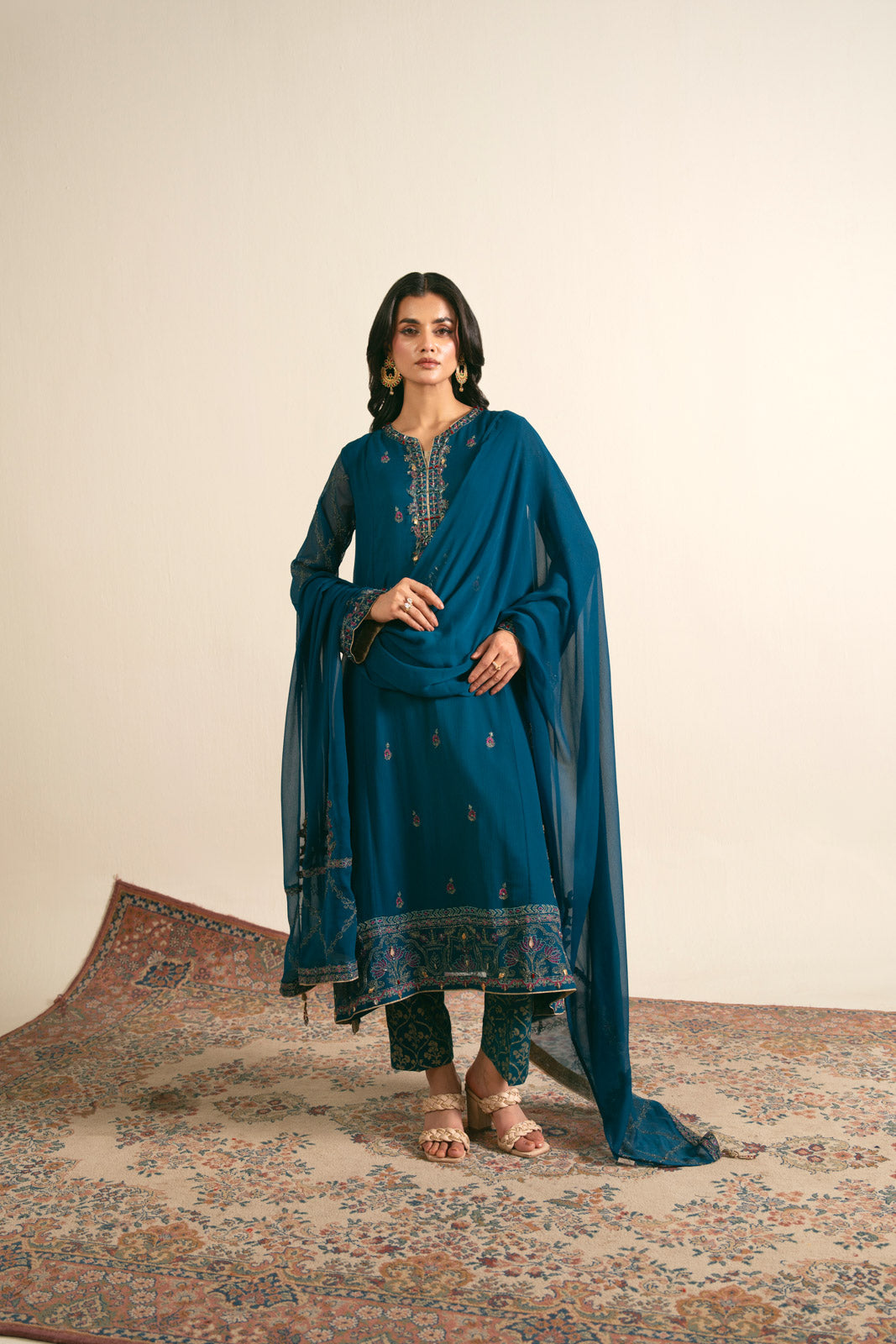 3 Piece  Chiffon Embroidered Suit (FL0016)
