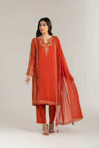 3 Piece Chiffon Embroidered Suit (FL0023)