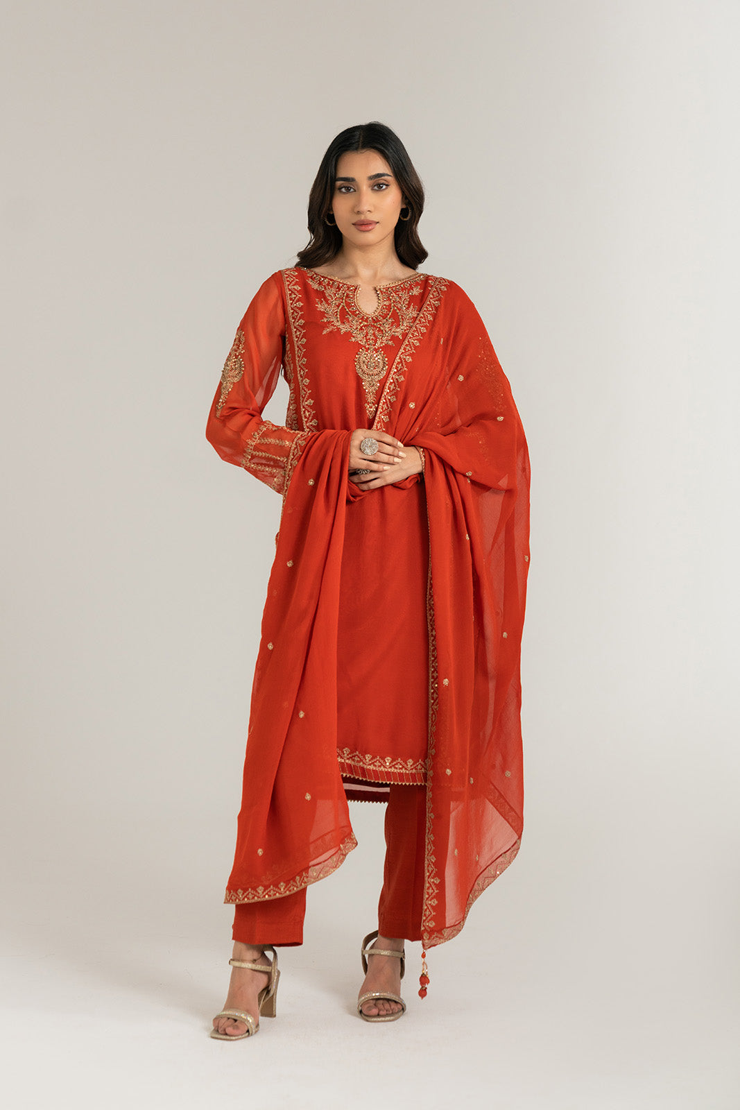 3 Piece Chiffon Embroidered Suit (FL0023)