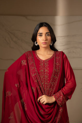 3 Piece Chiffon Embroidered Suit (FL0024)