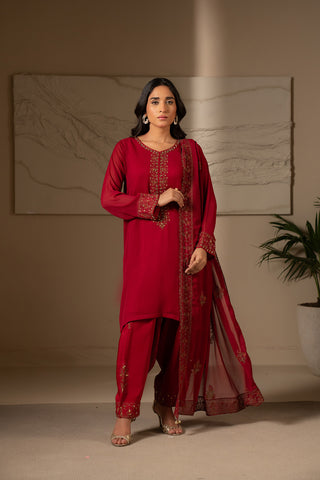 3 Piece Chiffon Embroidered Suit (FL0024)