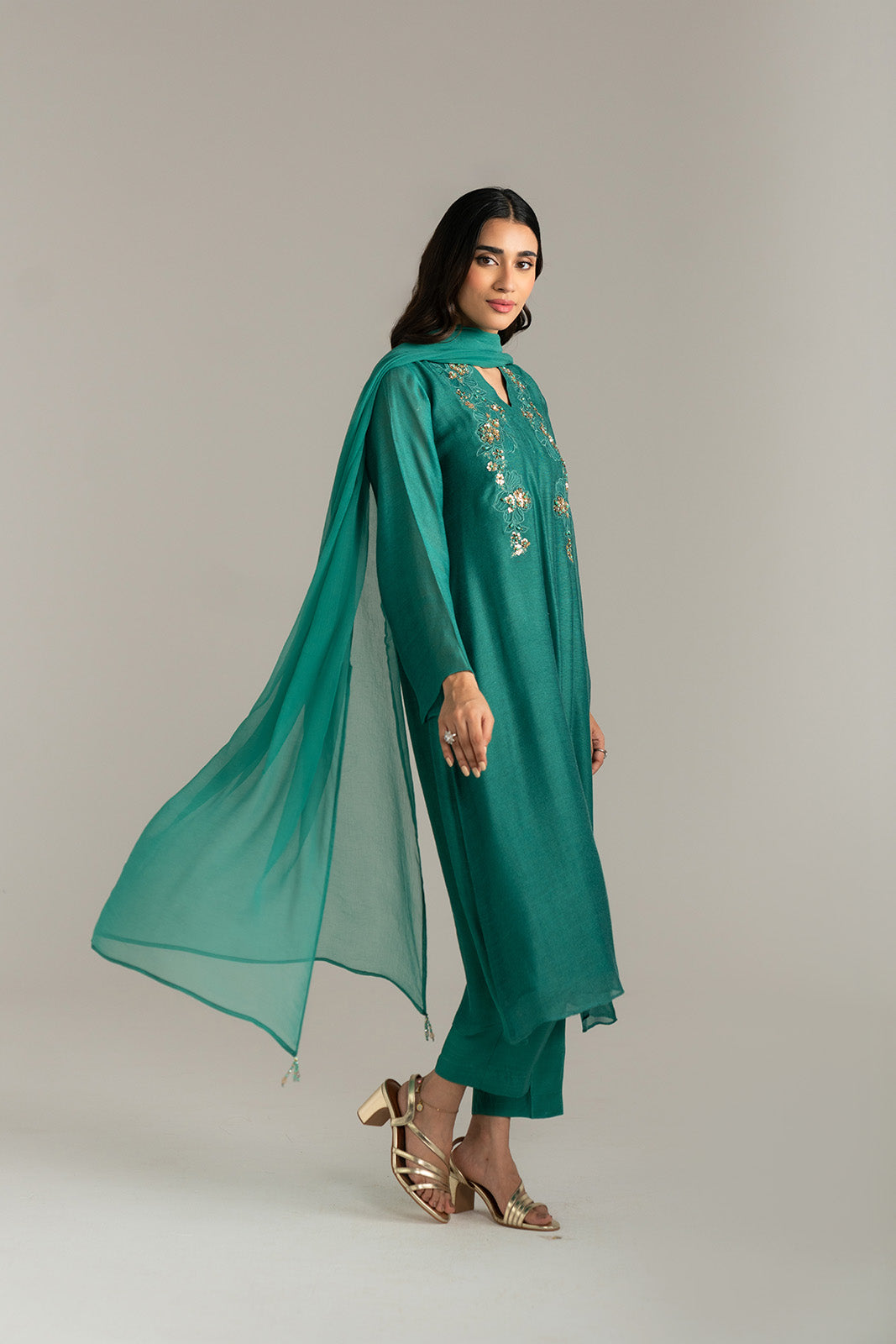 3 Piece Khaddi Net Embroidered Suit (FL0026)