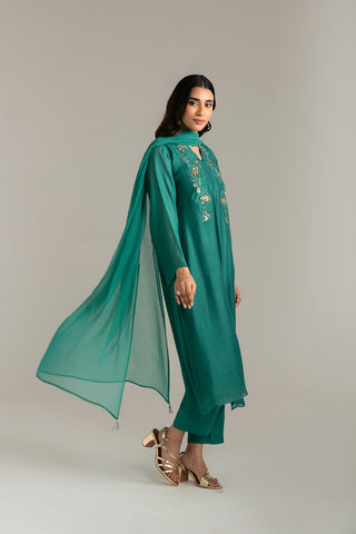 3 Piece Khaddi Net Embroidered Suit (FL0026)