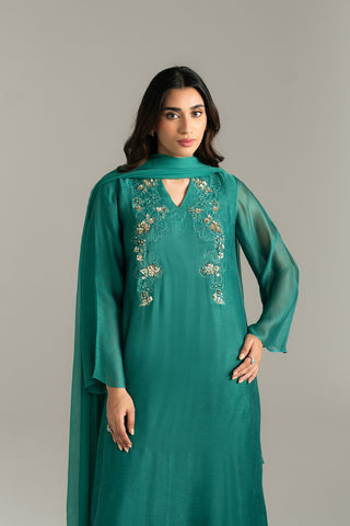 3 Piece Khaddi Net Embroidered Suit (FL0026)